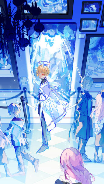 full body + complex bg